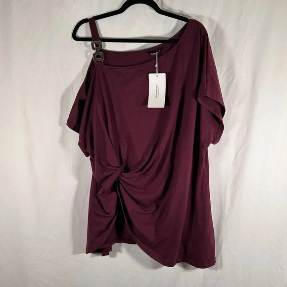 Bloomchic Blouse Women's 22 24 Burgundy Short Sleeve Round Neck New - Picture 1 of 9